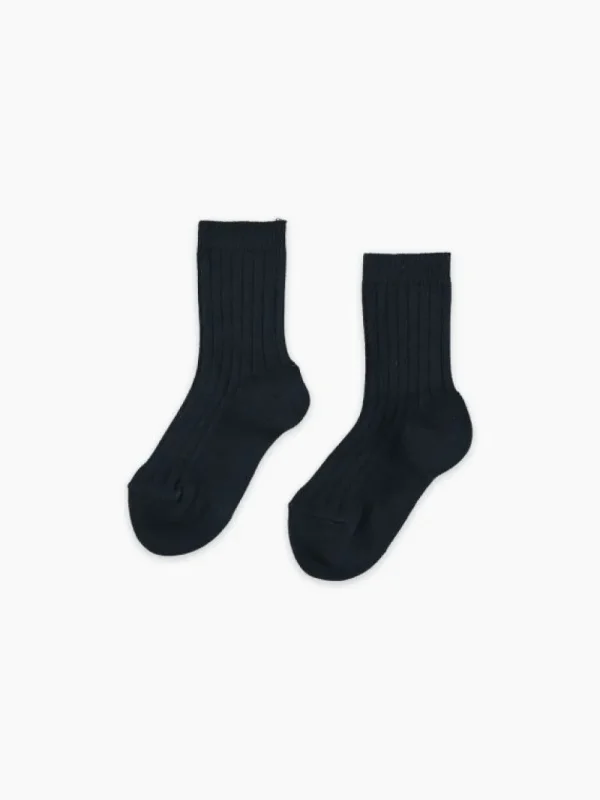La Coqueta View All | Socks & Tights^Navy Blue Ribbed Short Kids Socks