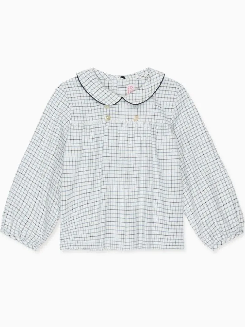 La Coqueta View All | Shirts & Tops^Navy Check Adrian Long Sleeve Baby Shirt