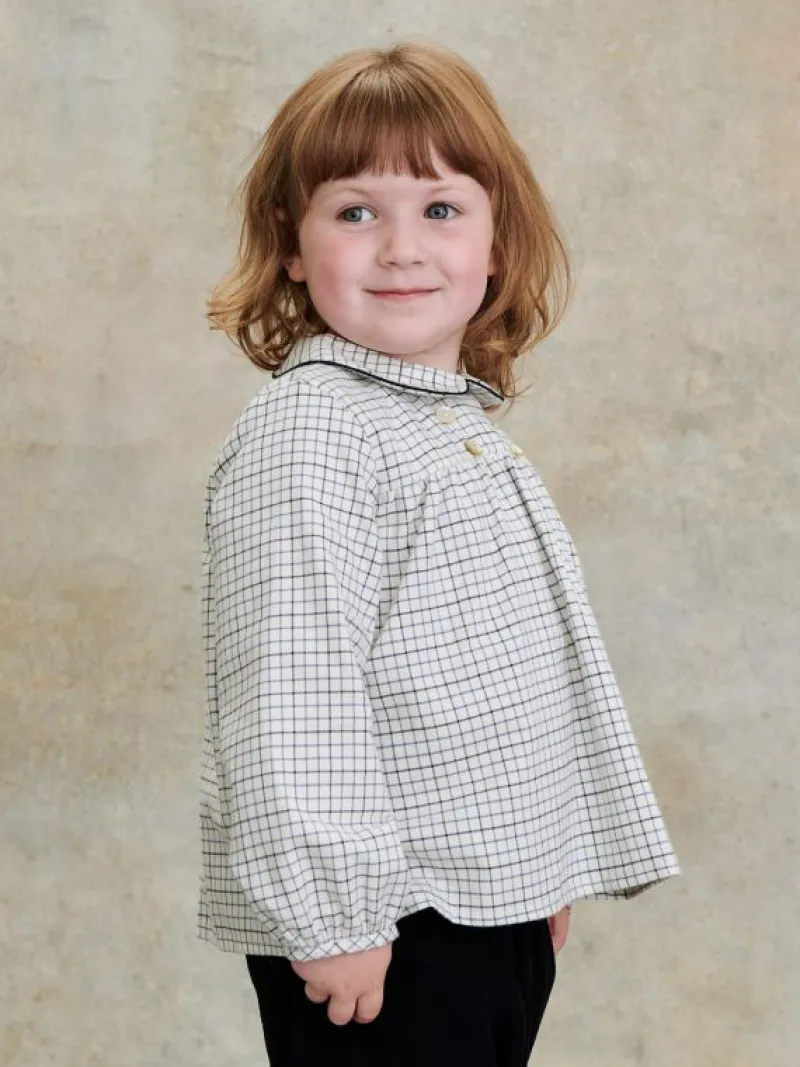 La Coqueta View All | Shirts & Tops^Navy Check Adrian Long Sleeve Baby Shirt