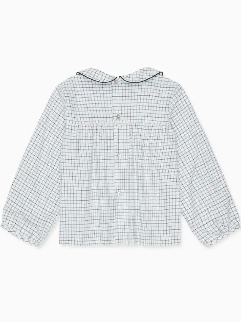 La Coqueta View All | Shirts & Tops^Navy Check Adrian Long Sleeve Baby Shirt