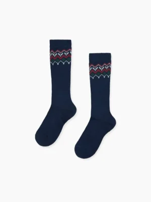La Coqueta View All | Socks & Tights^Navy Fair Isle Kids Knee High Socks