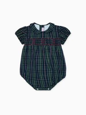 La Coqueta View All | Playsuits, Rompers & Overalls^Navy Tartan Dolores Baby Girl Hand-Smocked Romper