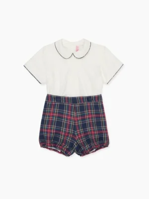 La Coqueta View All | Dresses & Sets^Navy Tartan Pablo Baby Boy Set