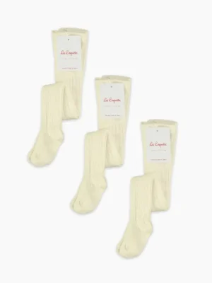 La Coqueta View All | Socks & Tights^Off White Ribbed Kids Tights Set