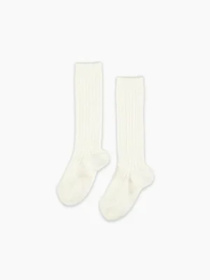 La Coqueta View All | Socks & Tights^Off White Ribbed Knee High Kids Socks