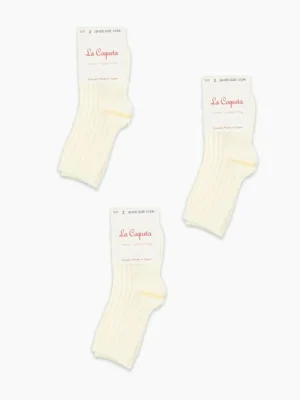 La Coqueta View All | Socks & Tights^Off White Ribbed Short Kids Socks Set