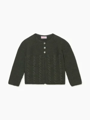 La Coqueta View All | Knitted Clothes & Accessories^Olive Green Mela Merino Baby Cardigan