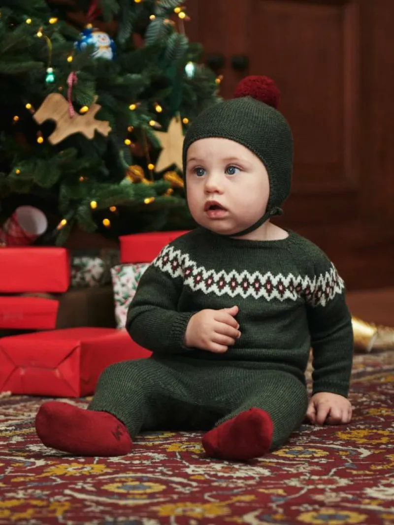 La Coqueta View All | Knitted Clothes & Accessories^Olive Green Merino Fair Isle Knitted Baby Set
