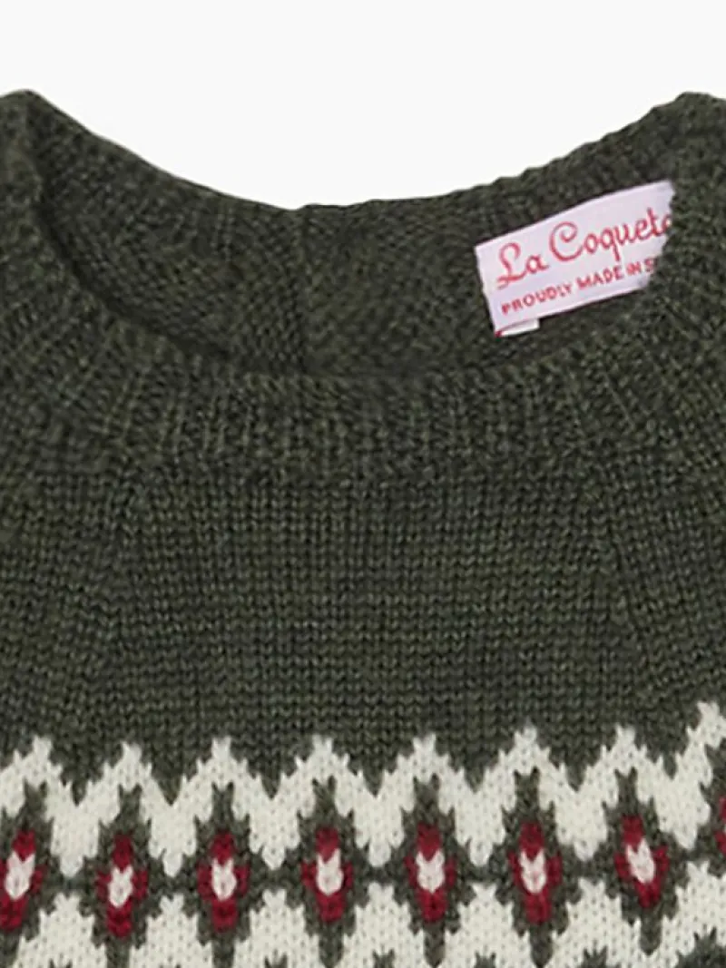 La Coqueta View All | Knitted Clothes & Accessories^Olive Green Merino Fair Isle Knitted Baby Set