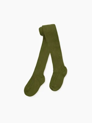 La Coqueta View All | Socks & Tights^Olive Green Ribbed Kids Tights