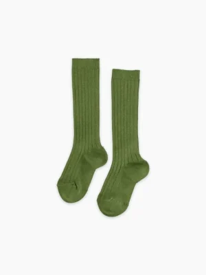 La Coqueta View All | Socks & Tights^Olive Green Ribbed Knee High Kids Socks