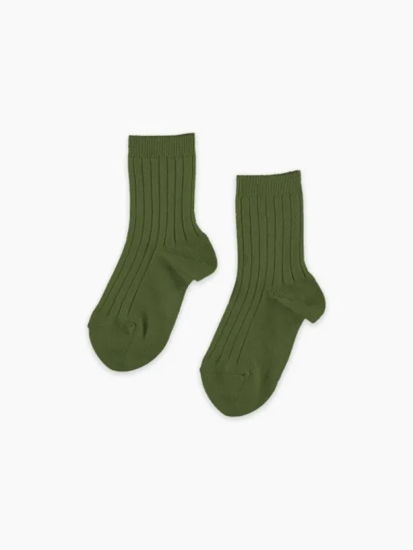 La Coqueta Socks & Tights | View All^Olive Green Ribbed Short Kids Socks