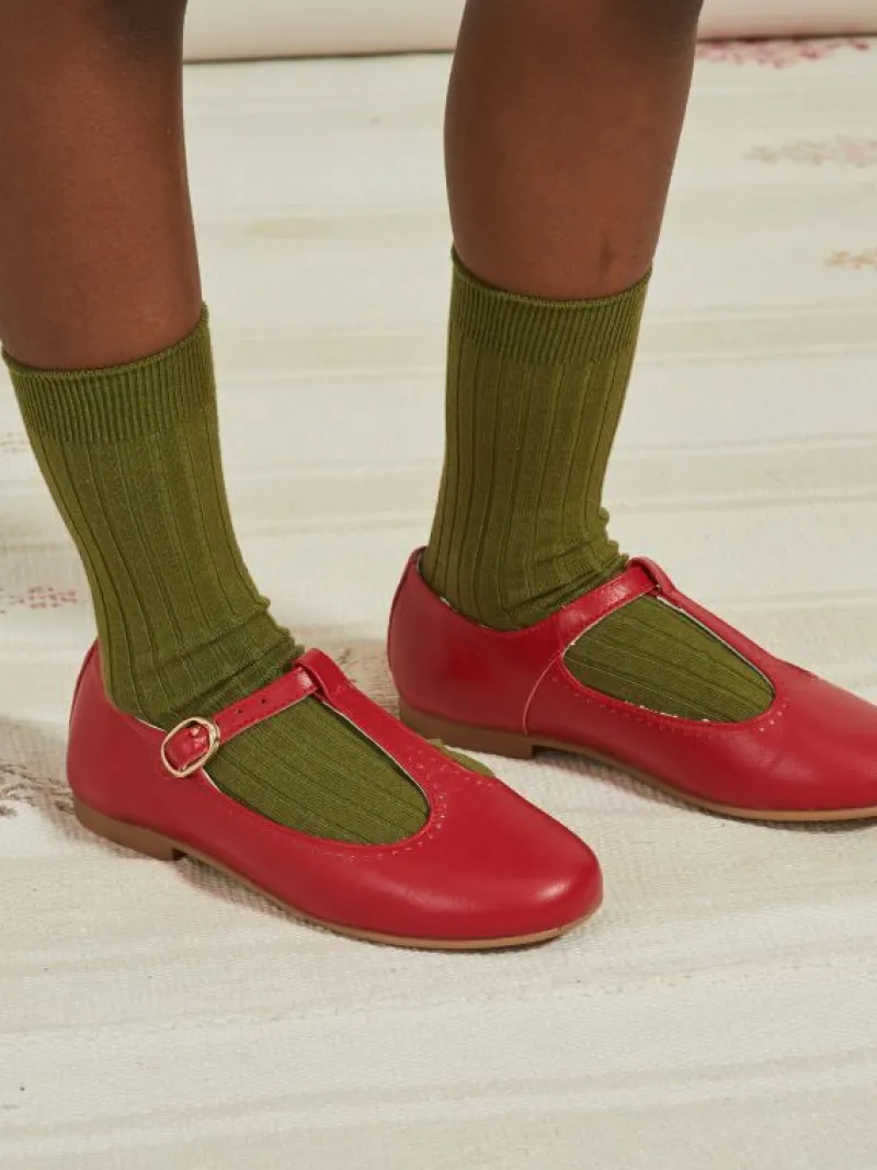 La Coqueta Socks & Tights | View All^Olive Green Ribbed Short Kids Socks