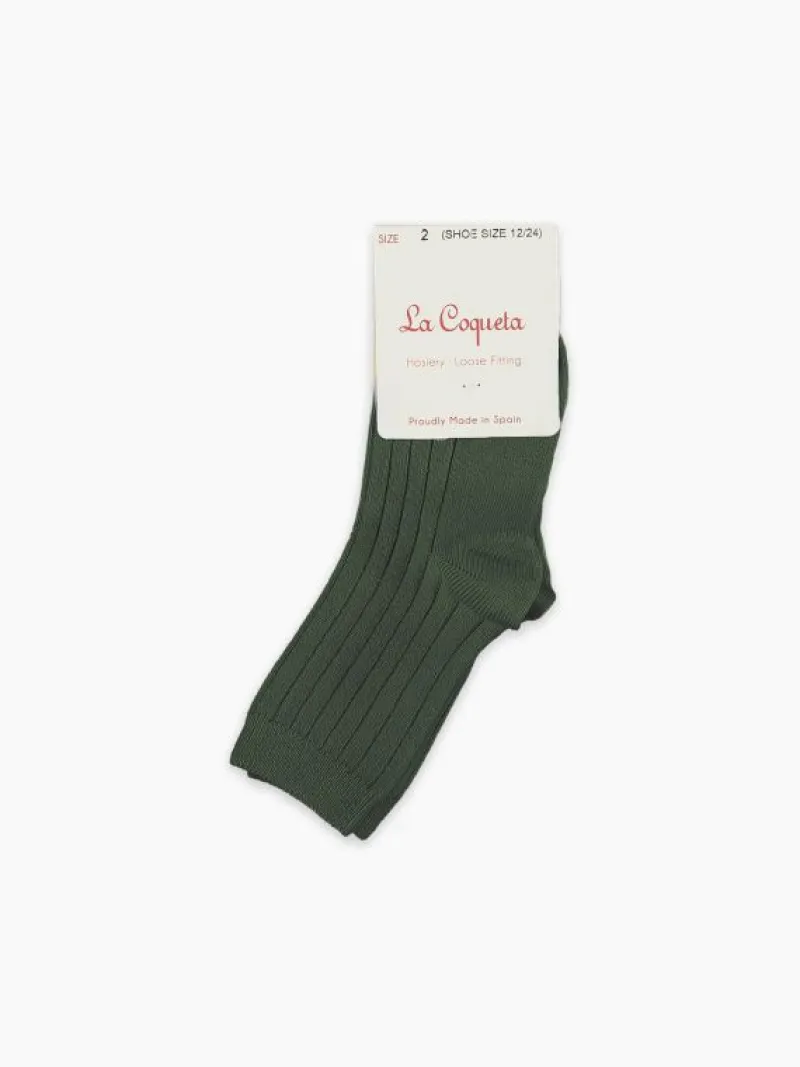 La Coqueta Socks & Tights | View All^Olive Green Ribbed Short Kids Socks