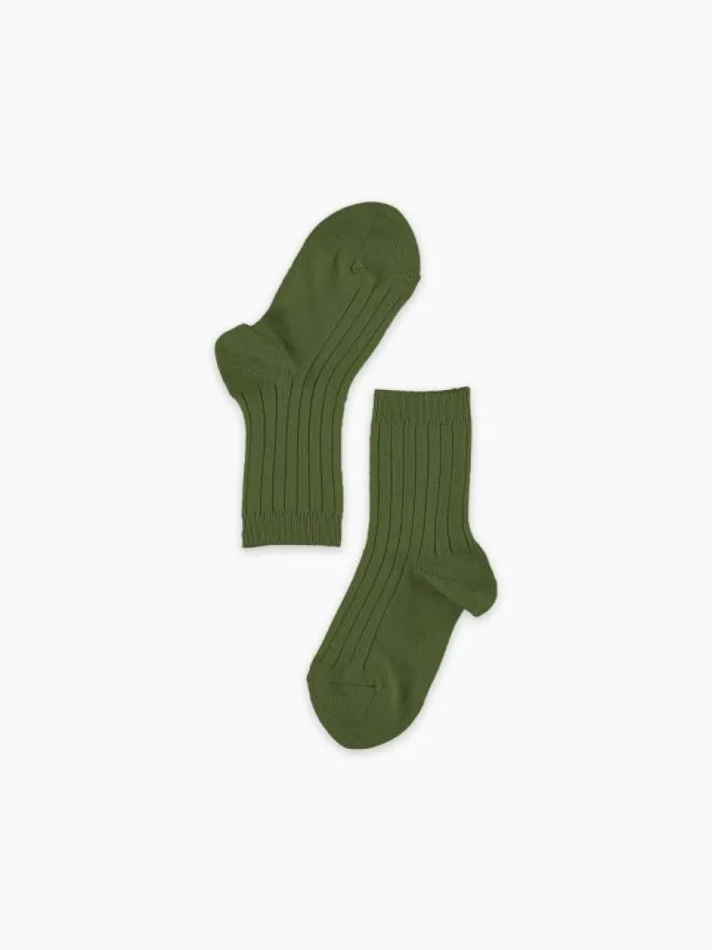 La Coqueta Socks & Tights | View All^Olive Green Ribbed Short Kids Socks