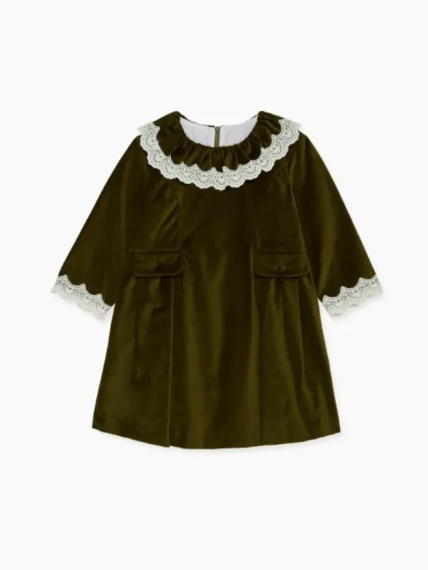 La Coqueta Dresses^Olive Maranta Velvet Girl Dress