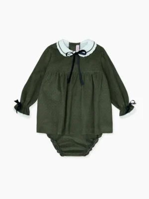 La Coqueta View All | Dresses & Sets^Olive Polka Dot Arabella Baby Girl Set