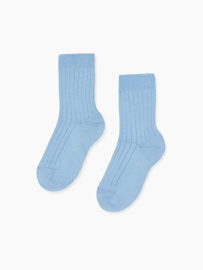La Coqueta View All | Socks & Tights^Pale Blue Ribbed Short Kids Socks