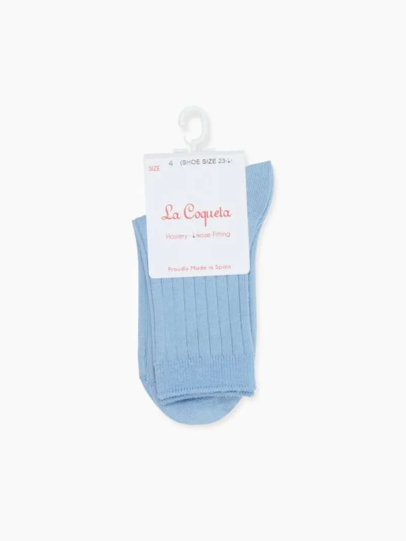 La Coqueta View All | Socks & Tights^Pale Blue Ribbed Short Kids Socks