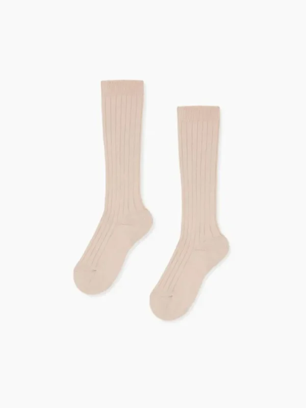 La Coqueta View All | Socks & Tights^Pale Pink Ribbed Knee High Girl Socks