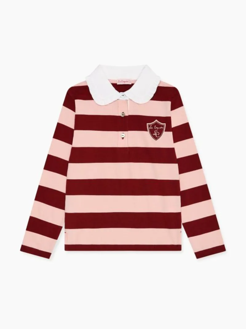 La Coqueta Shirts & Tops^Pink Stripe Rosalie Long Sleeve Girl Polo Shirt