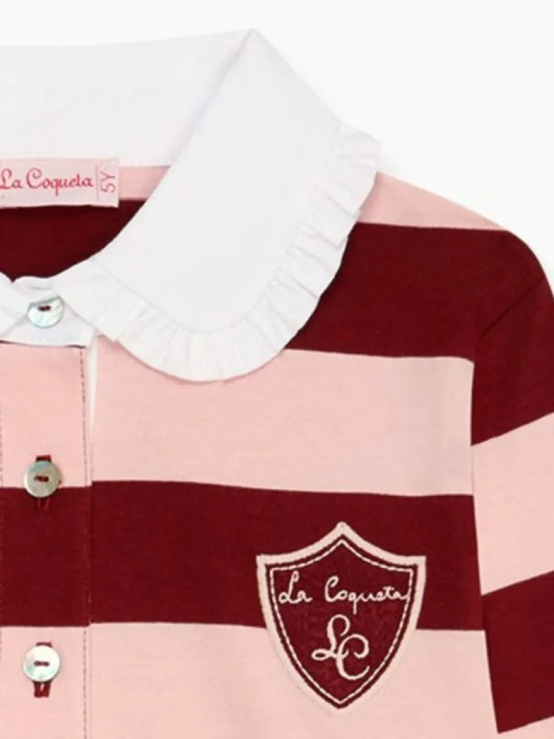 La Coqueta Shirts & Tops^Pink Stripe Rosalie Long Sleeve Girl Polo Shirt
