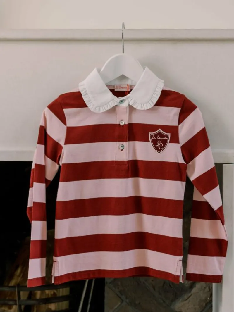 La Coqueta Shirts & Tops^Pink Stripe Rosalie Long Sleeve Girl Polo Shirt