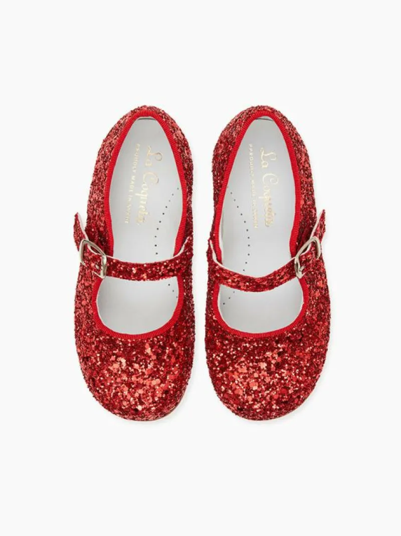 La Coqueta Girls Mary Jane Shoes | Girls Shoes/Girls Mary Jane Shoes^Red Glitter Girl Mary Jane Shoes