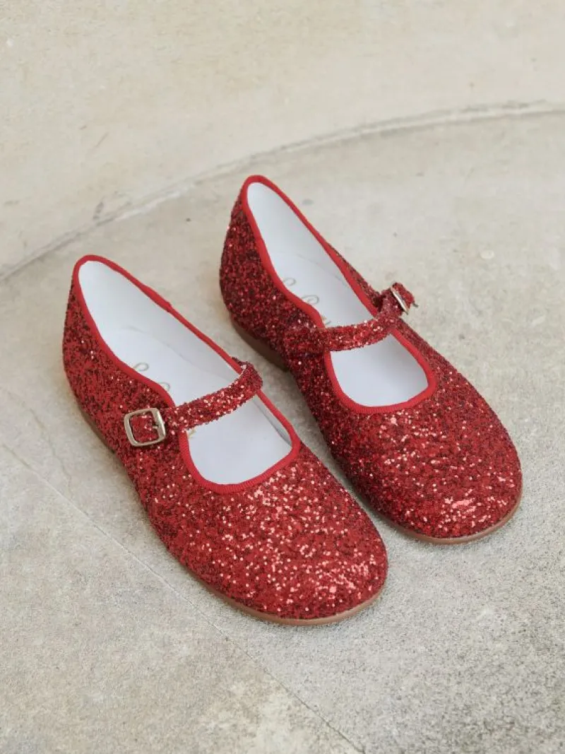 La Coqueta Girls Mary Jane Shoes | Girls Shoes/Girls Mary Jane Shoes^Red Glitter Girl Mary Jane Shoes