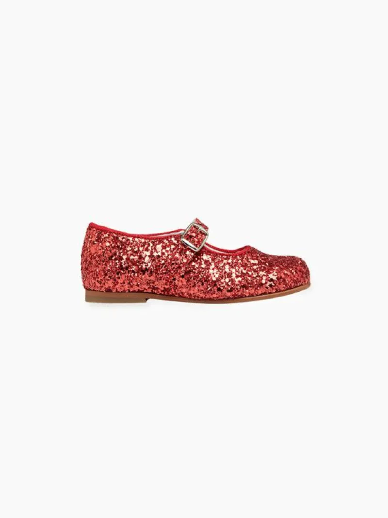 La Coqueta Girls Mary Jane Shoes | Girls Shoes/Girls Mary Jane Shoes^Red Glitter Girl Mary Jane Shoes
