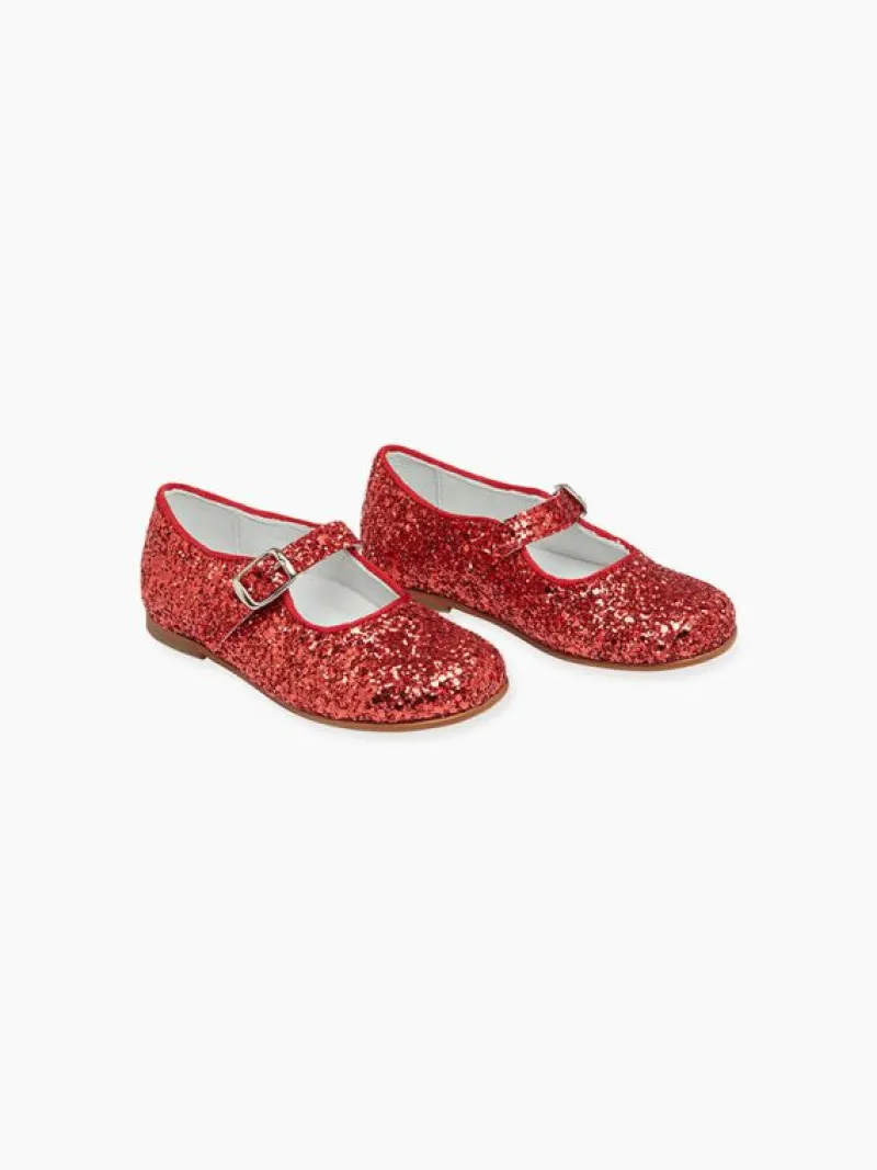La Coqueta Girls Mary Jane Shoes | Girls Shoes/Girls Mary Jane Shoes^Red Glitter Girl Mary Jane Shoes