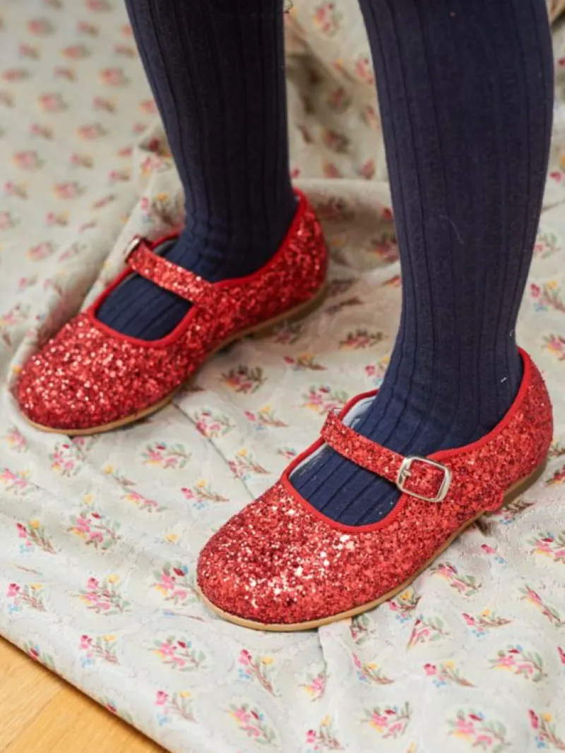 La Coqueta Girls Mary Jane Shoes | Girls Shoes/Girls Mary Jane Shoes^Red Glitter Girl Mary Jane Shoes