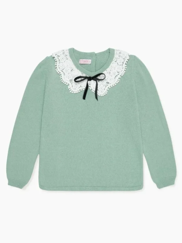 La Coqueta Jumpers & Cardigans^Sage Green Blanca Merino Girl Sweater