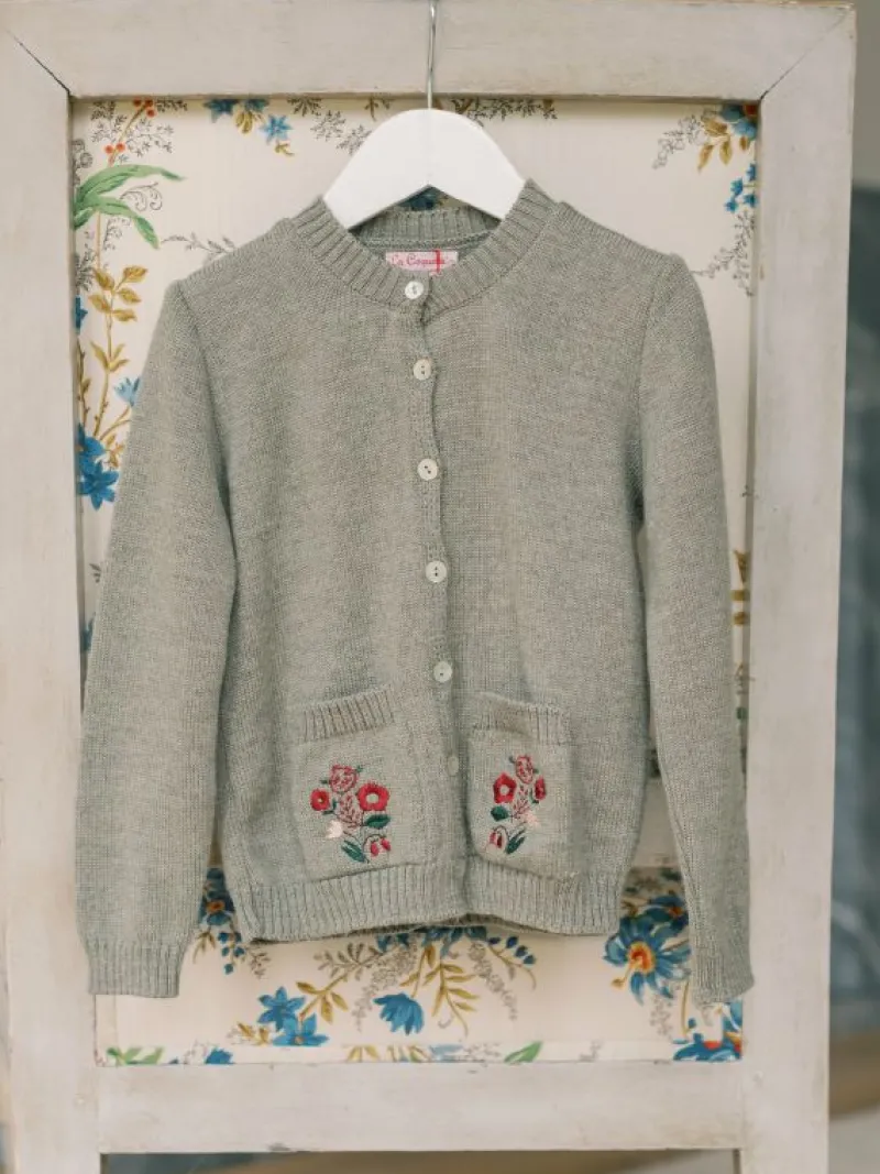 La Coqueta Jumpers & Cardigans^Sage Green Josefina Merino Embroidered Girl Cardigan