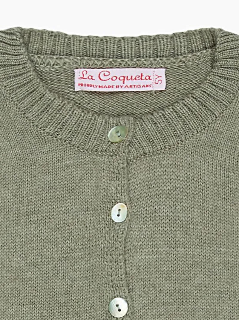La Coqueta Jumpers & Cardigans^Sage Green Josefina Merino Embroidered Girl Cardigan