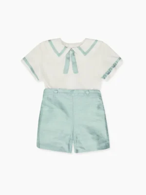 La Coqueta View All | Dresses & Sets^Sage Green Lirio Ceremony Silk Baby Boy Set