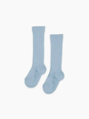 La Coqueta View All | Socks & Tights^Soft Blue Ribbed Knee High Kids Socks
