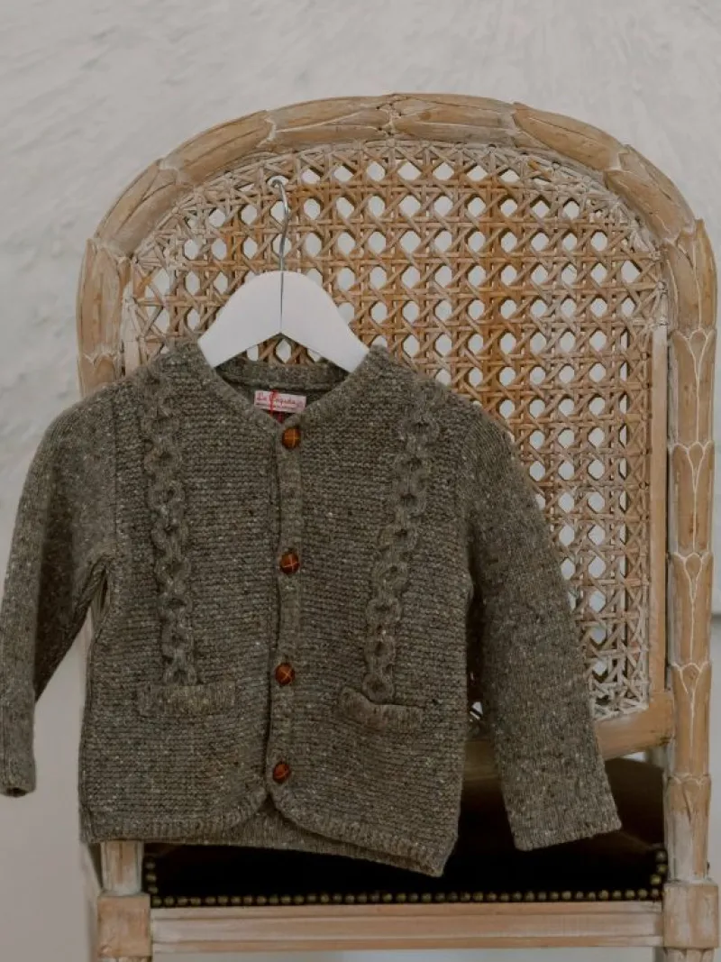 La Coqueta Knitted Clothes & Accessories | Baby Boy^Taupe Zas Merino Baby Cardigan