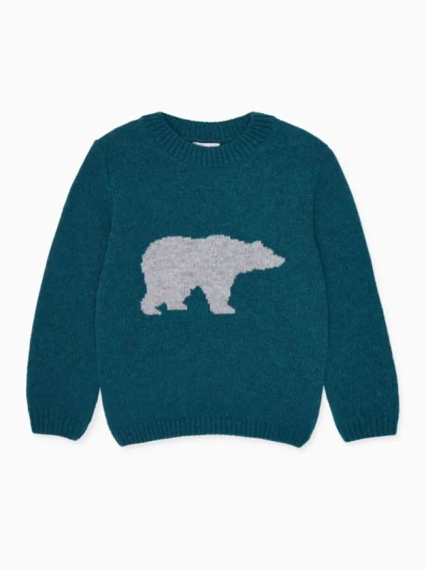La Coqueta Jumpers & Cardigans | Jumpers & Cardigans^Teal Oso Merino Intarsia Kids Jumper