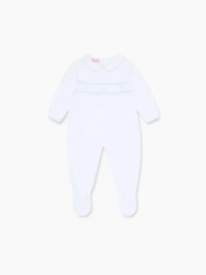 La Coqueta View All | Sleepsuits & Bodysuits^White Angel Baby Hand-Smocked Sleepsuit