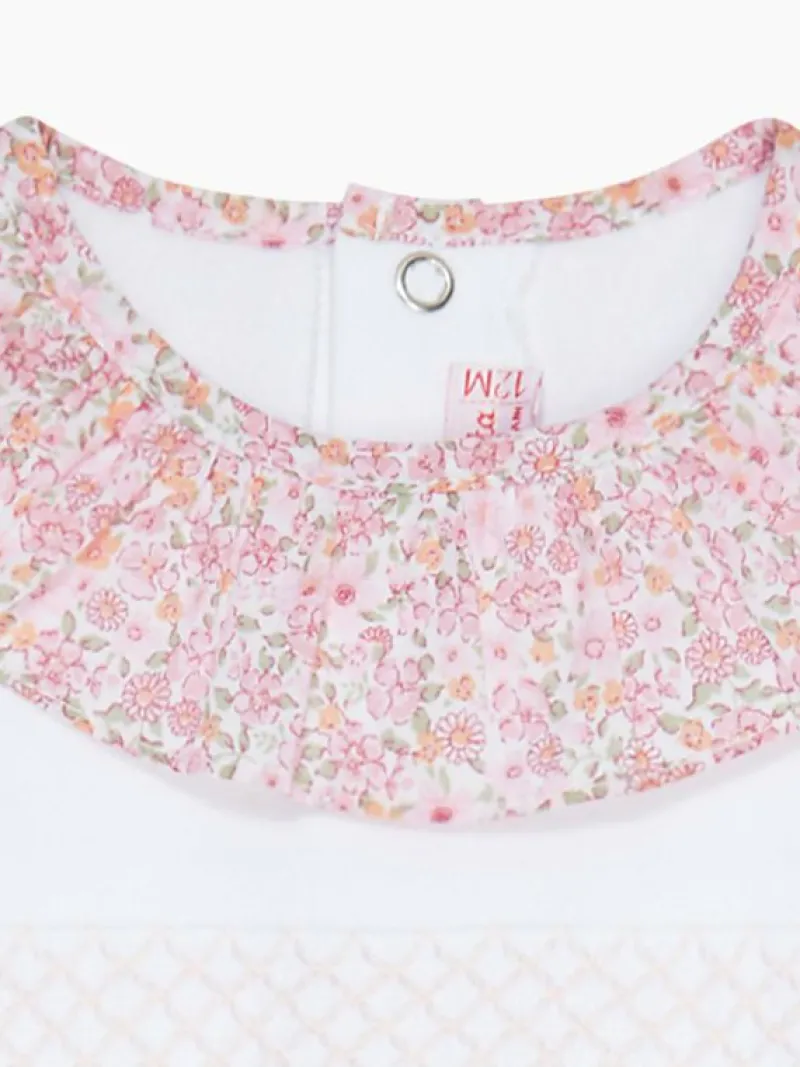 La Coqueta View All | Sleepsuits & Bodysuits^White Flora Baby Girl Smock Sleepsuit