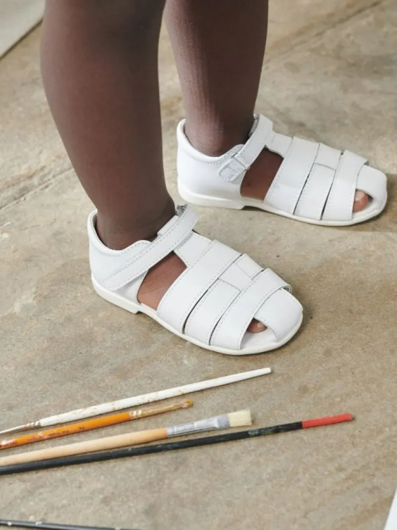 La Coqueta Boys Shoes/Boys Shoes | First Walker Shoes^White Leather Toddler Toledo Sandals