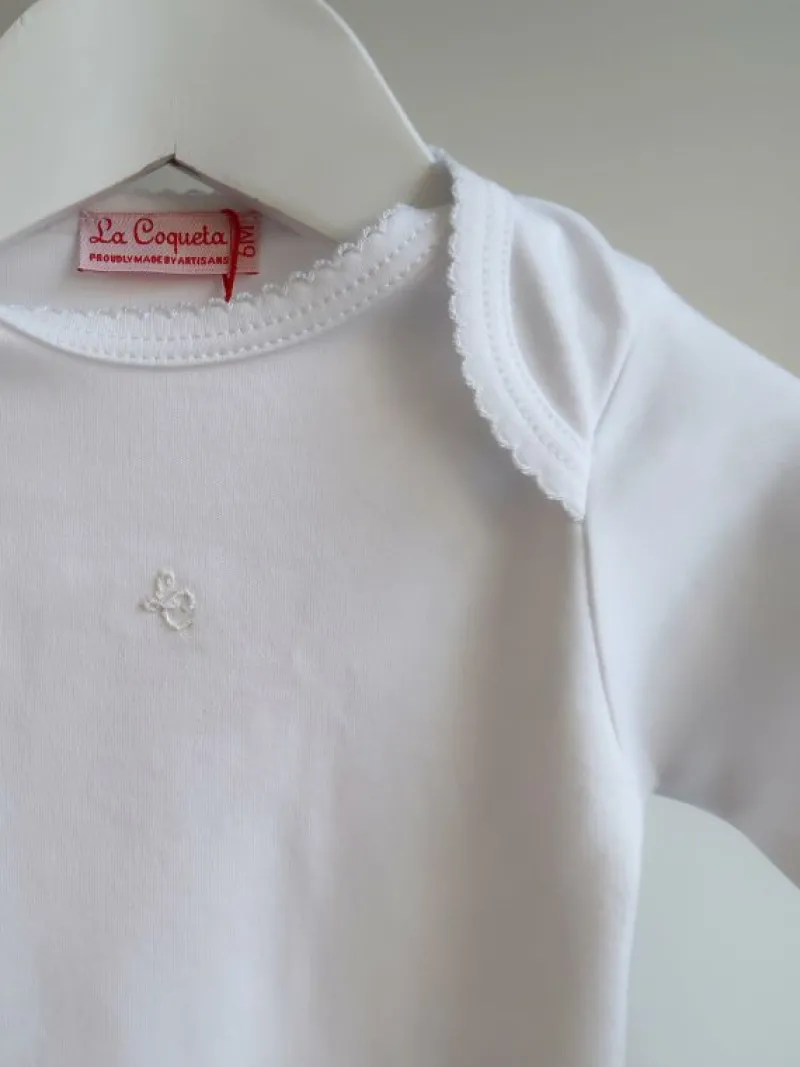 La Coqueta View All | Sleepsuits & Bodysuits^White Lonza Baby Body Vest