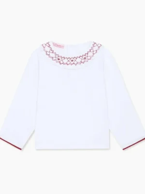 La Coqueta View All | Shirts & Tops^White Loretta Long Sleeve Baby Girl Smocked Top