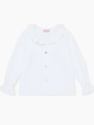 La Coqueta View All | Shirts & Tops^White Lorna Long Sleeve Baby Girl Shirt