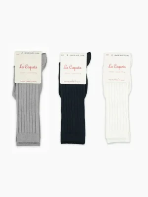 La Coqueta View All | Socks & Tights^White Mix Ribbed Knee High Kids Socks Set