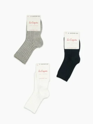 La Coqueta View All | Socks & Tights^White Mix Ribbed Short Kids Socks Set