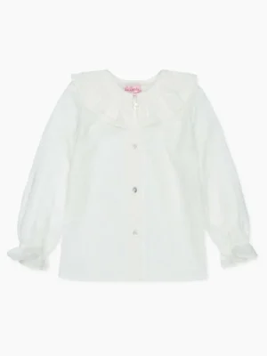 La Coqueta View All | Shirts & Tops^White Polka Dot Lorna Long Sleeve Baby Girl Shirt