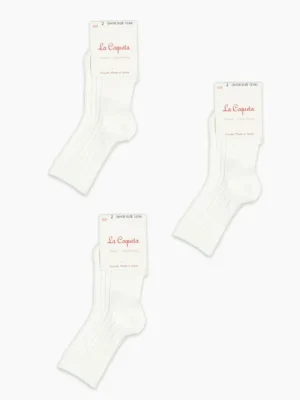 La Coqueta View All | Socks & Tights^White Ribbed Short Kids Socks Set