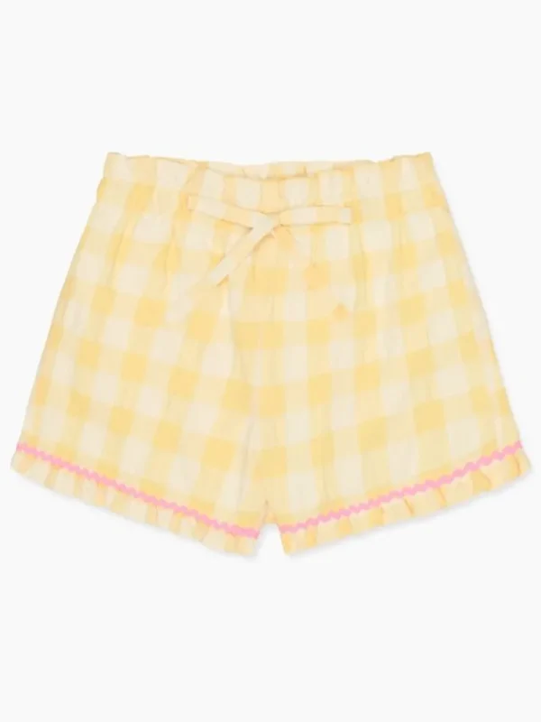La Coqueta Skirts, Shorts & Culottes^Yellow Gingham Flores Cotton Girl Shorts